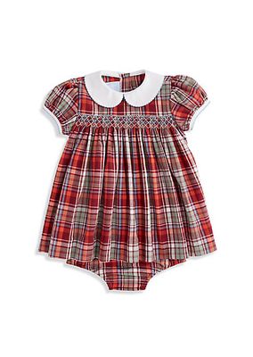 Baby Girl's & Little Girl's Plaid Peter Pan Collar Plaid Dress & Bloomers Set