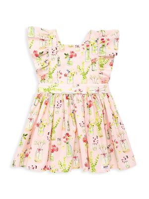 Baby Girl's & Little Girl's Plant Print Ruffle-Trim Dress - Pink - Size 18 Months - Pink - Size 18 Months