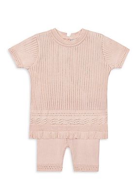 Baby Girl's & Little Girl's Short-Sleeve Pointelle Ribbed Set