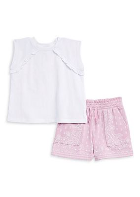 Baby Girl's & Little Girl's Sleeveless T-Shirt & Bandana Shorts Set