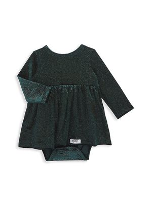 Baby Girl's & Little Girl's Velour Long-Sleeve Dress - Emerald Sparkle - Size 3 Months