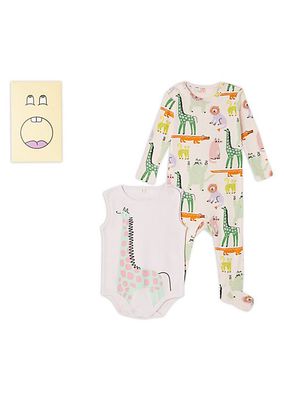Baby Girl's Animal Print Footie And Bodysuit Set