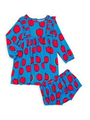 Baby Girl's Apple Dress & Bloomer 2-Piece Set - Blue - Size 3 Months - Blue - Size 3 Months
