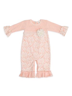 Baby Girl's Avery Grace Lace Coveralls - Peach - Size Newborn