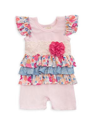 Baby Girl's Bandera Blossom Romper - Pink - Size Newborn
