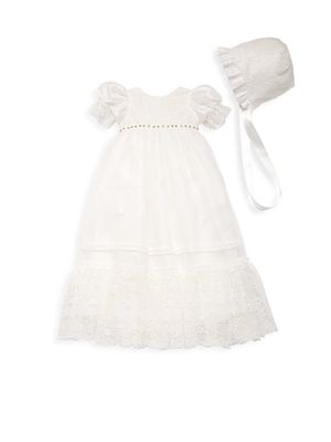 Baby Girl's Beaded Floral Lace Dress - Ivory - Size 3 Months - Ivory - Size 3 Months