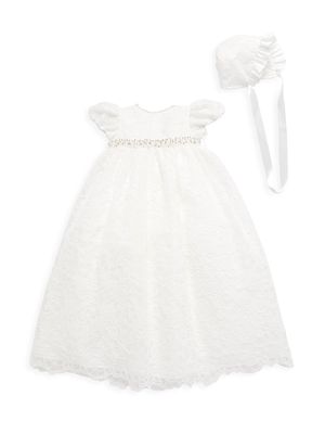 Baby Girl's Beaded Lace Dress & Bonnet Set - Ivory - Size 3 Months