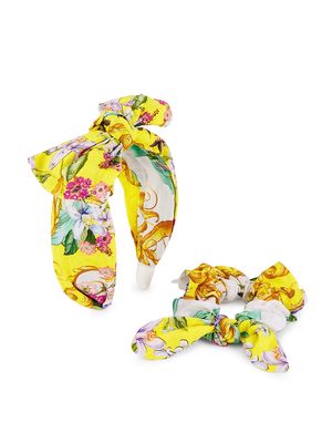 Baby Girl's Bow Floral Headband & Scrunchie Set - Yellow Multi
