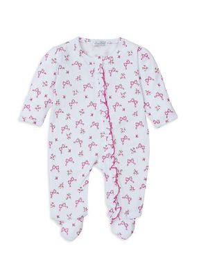 Baby Girl's Bow Print Ruffle-Trim Footie