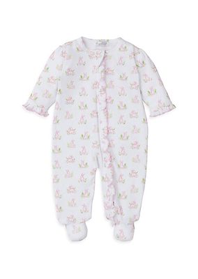 Baby Girl's Bunny Print Ruffle-Trim Footie