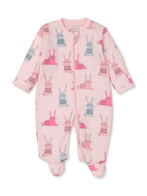 Baby Girl's Bunny Print Zip-Up Footie - Multi Pink - Size Newborn - Multi Pink - Size Newborn