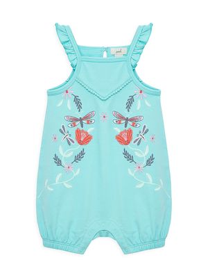 Baby Girl's Butterfly Embroidered Bubble Romper - Aqua - Size 12 Months - Aqua - Size 12 Months