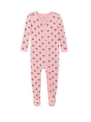 Baby Girl's Cherry-Print Footie - Tutu Pink - Size 6 Months - Tutu Pink - Size 6 Months