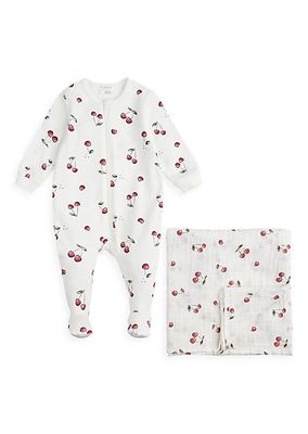Baby Girl's Cherry Print Sleeper And Swaddle Set