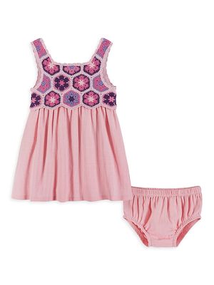 Baby Girl's Crochet Sleeveless Dress & Bloomers Set - Pink - Size Newborn