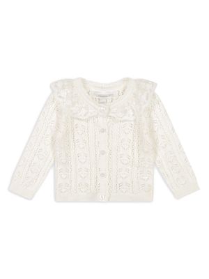 Baby Girl's Crochet Sweater Cardigan - Ivory - Size 3 Months - Ivory - Size 3 Months