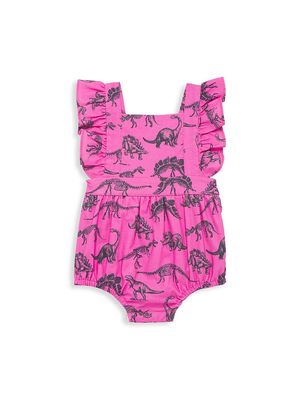 Baby Girl's Dinosaur Print Bubble Romper - Pink - Size Newborn - Pink - Size Newborn