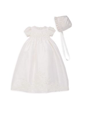 Baby Girl's Embroidered Lace & Silk Christening Dress - Ivory - Size 3 Months - Ivory - Size 3 Months