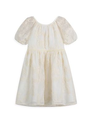 Baby Girl's Embroidered Puff-Sleeve Dress - Ivory - Size 18 Months