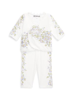 Baby Girl's Floral Embroidered Wrap Top & Pants Set - Lavender - Size 3 Months