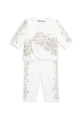 Baby Girl's Floral Embroidered Wrap Top & Pants Set