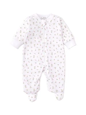 Baby Girl's Floral Print Footie - White - Size 9 Months