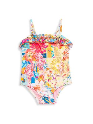 Baby Girl's Floral Print Ruffle One-Piece Swimsuit - Floral Multi - Size 3 Months - Floral Multi - Size 3 Months