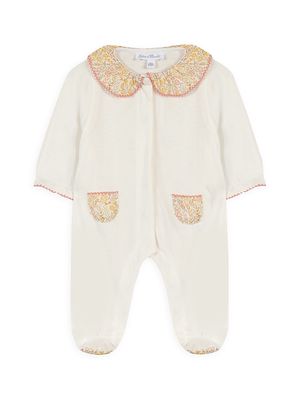 Baby Girl's Floral-Trimmed Footie - Cream Multi - Size 6 Months