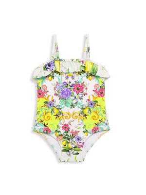 Baby Girl's Frill One-Piece Swimsuit - Yellow Multi - Size 18 Months