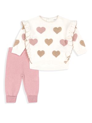 Baby Girl's Heart Sweater & Leggings Set - Ivory - Size 3 Months - Ivory - Size 3 Months
