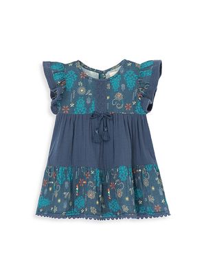 Baby Girl's Lace Trim Gauze Dress - Navy - Size 12 Months - Navy - Size 12 Months