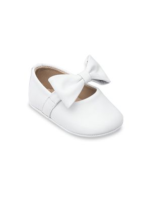 Baby Girl's Leather Bow Ballerina Shoes - White - Size Newborn - White - Size Newborn