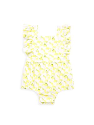 Baby Girl's Lemon Print Ruffle Bubble Romer - Yellow - Size 6 Months - Yellow - Size 6 Months