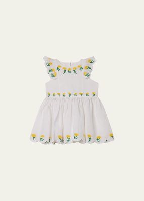 Baby Girl's Linen Dress with Sunflower Embroidery, 3M-36M