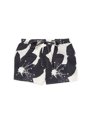 Baby Girl's, Little Girl's & Girl's Floral Drawstring Linen Shorts - Black White - Size 10 - Black White - Size 10