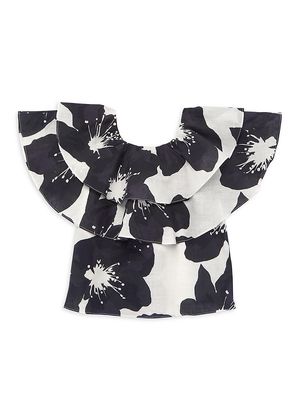 Baby Girl's, Little Girl's & Girl's Floral Linen Ruffle Top - Black White - Size 18 Months - Black White - Size 18 Months