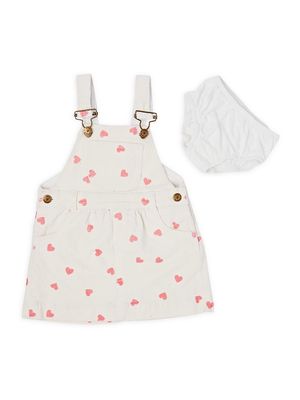 Baby Girl's, Little Girl's & Girl's Heart Print Overall Dress - White Pink - Size 4 - White Pink - Size 4