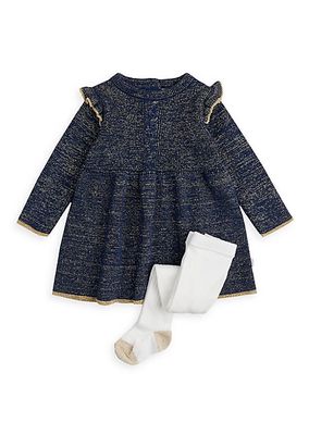 Baby Girl's Metallic Knit Sweater Dress & Tights Set
