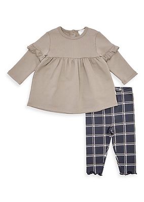 Baby Girl's Pebble Ruffle-Trim Dress & Plaid Leggings Set