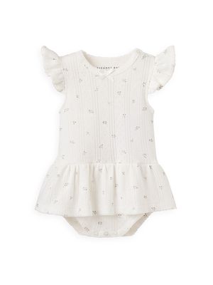 Baby Girl's Pointelle Ditsy Ruffle Bubble Bodysuit - White Multi - Size Newborn - White Multi - Size Newborn
