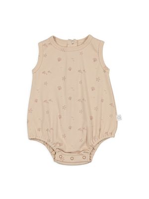 Baby Girl's Ribbed Nautical Print Bubble Romper - Sand - Size 18 Months - Sand - Size 18 Months