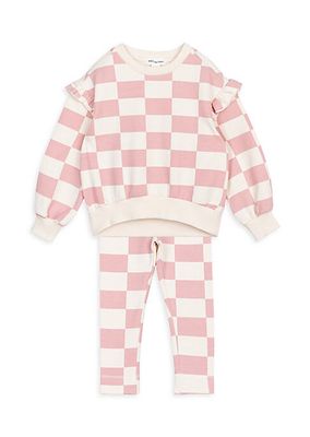 Baby Girl's Rose Checkerboard Print Leggings Set
