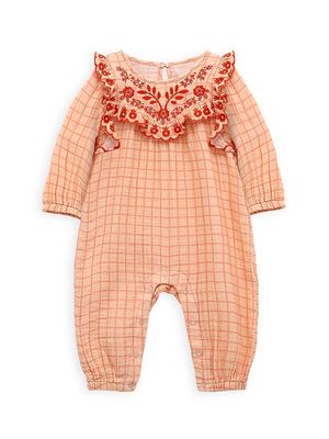 Baby Girl's Ruffle Trim Embroidered Coveralls - Plaid - Size 18 Months - Plaid - Size 18 Months