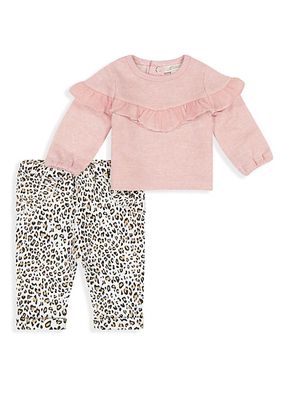 Baby Girl's Ruffled Top & Cheetah Print Pants Set