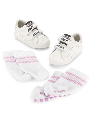 Baby Girl's Star Laminated Heel Sneakers - White Baby Pink - Size 16 - White Baby Pink - Size 16