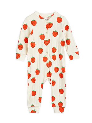 Baby Girl's Strawberries Print Ribbed Coveralls - Off White - Size 6 Months - Off White - Size 6 Months
