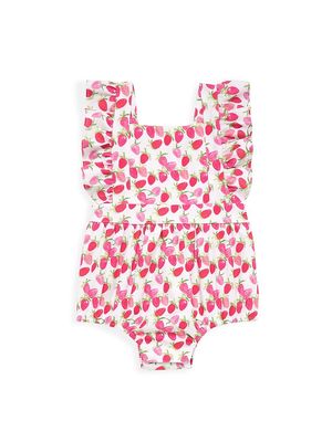 Baby Girl's Strawberry Print Bubble Romper - Pink - Size 3 Months - Pink - Size 3 Months