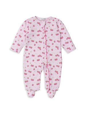 Baby Girl's Strawberry Print Ruffle-Trim Footie - Pink - Size Newborn