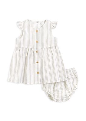 Baby Girl's Striped Crosshatch Linen-Blend 2-Piece Set