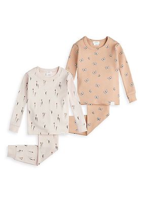 Baby Girl's Tulips Print & Butterfly Ribbed Pajama Set